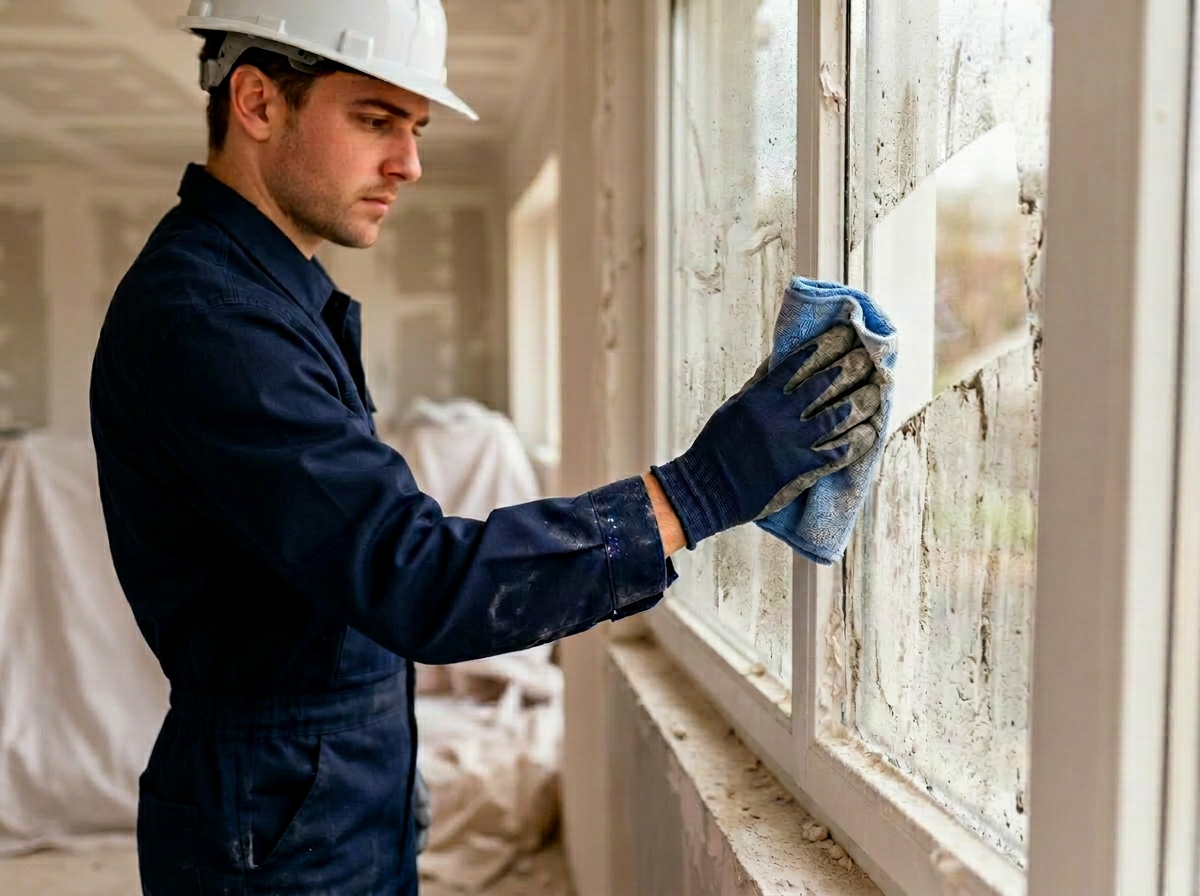 close-up of post construction cleanup detailing window frame in Salem VA